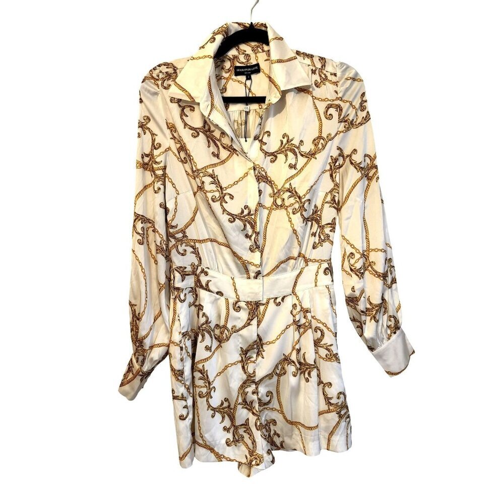 NWT Generation Love Maya Satin Romper White Gold Chain Sample Sz 2 [jb]